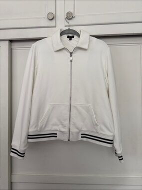 Express White Zip-Up Sweater with Black Stripe Trim
